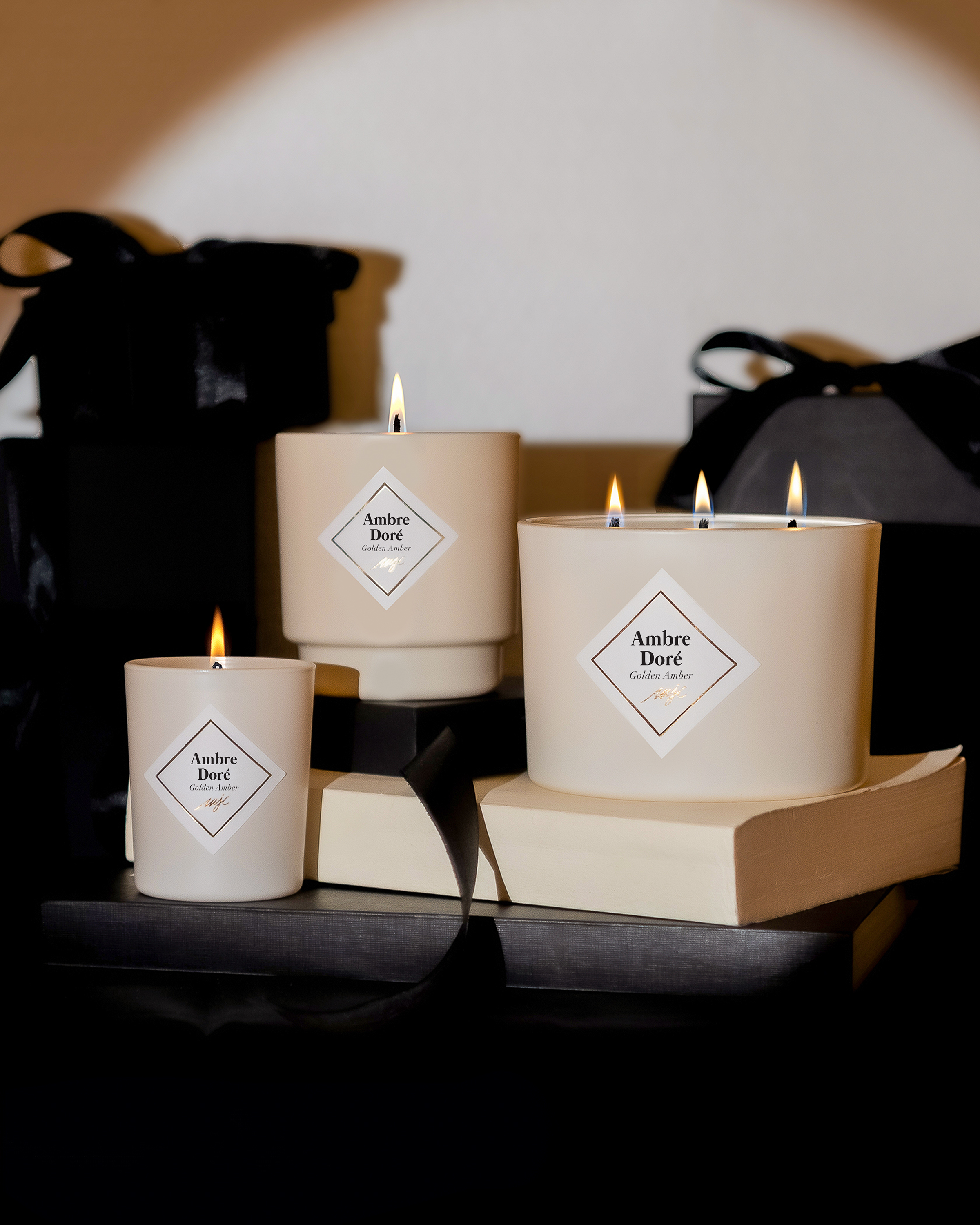 Trio bougies Ambre Doré