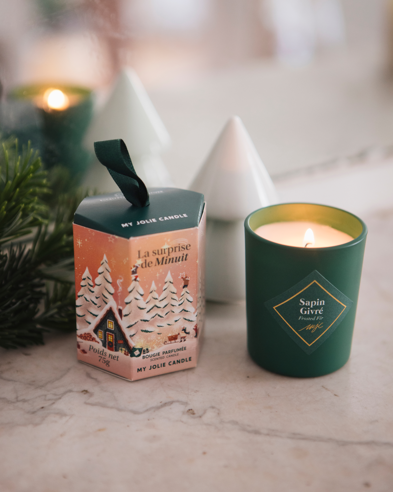 Petite bougie Sapin Givré