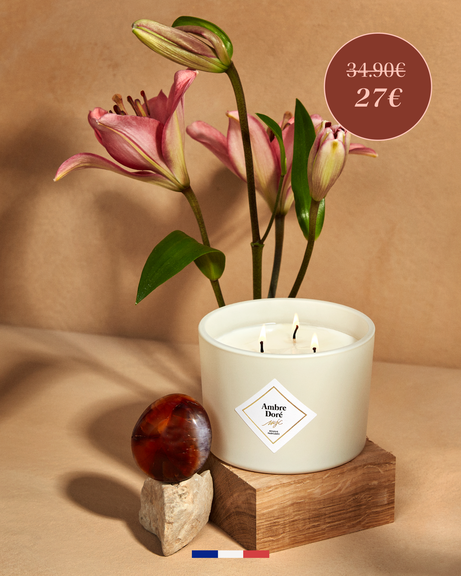 Grande bougie Ambre Doré