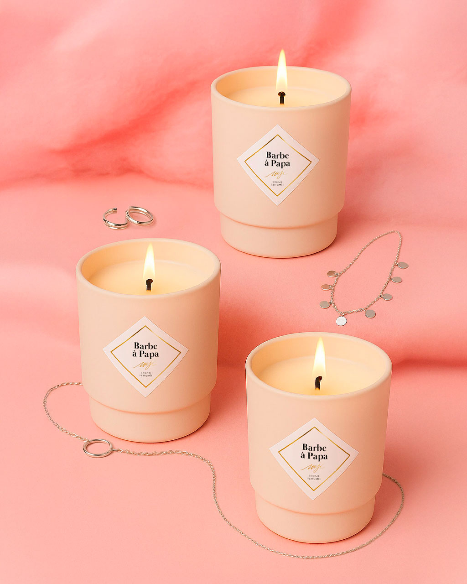 Trio Bougies bijoux surprises Barbe à papa