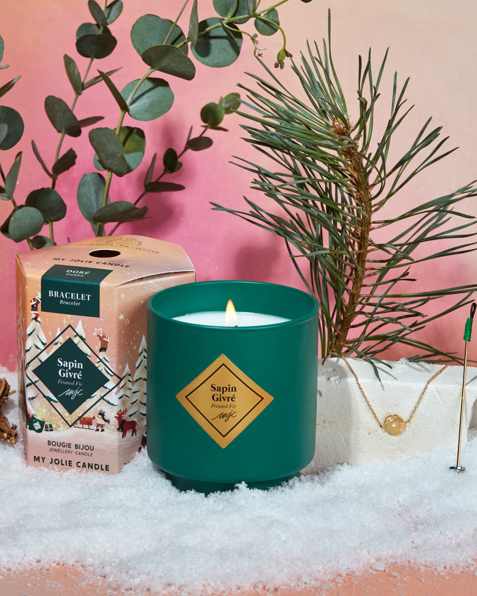 Bougie bijou bracelet surprise Sapin Givré